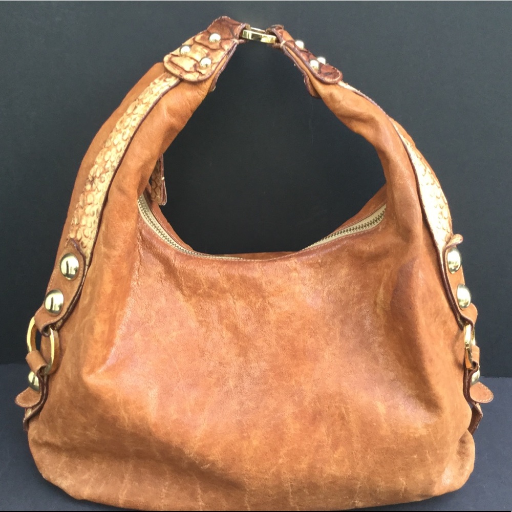 COPY - Womens VERO PITTONE| CAMEL LEATHER HOBO SHOULDER BAG w/ Python